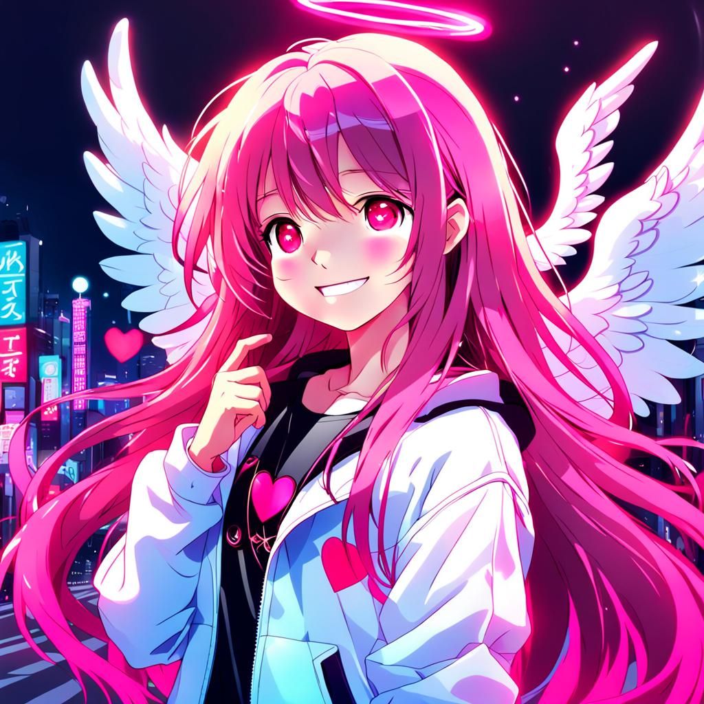 Neon light + hot pink + white + magenta + pretty + woman + s...