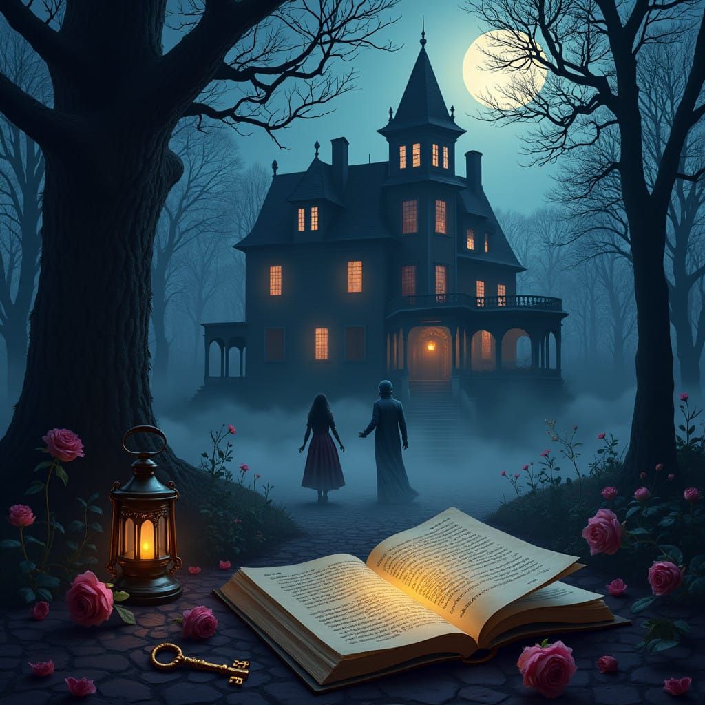 Core Elements of a Stunning Cover:
Central Imagery:

Haunted Mansion: Feature a dark, mysterious silhouette of Hollowbrook Manor, surrounded...