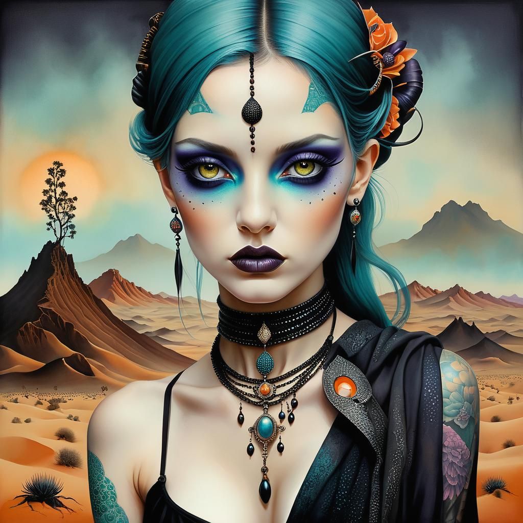 Surreal Reptilian Portrait in Watercolor and Ink