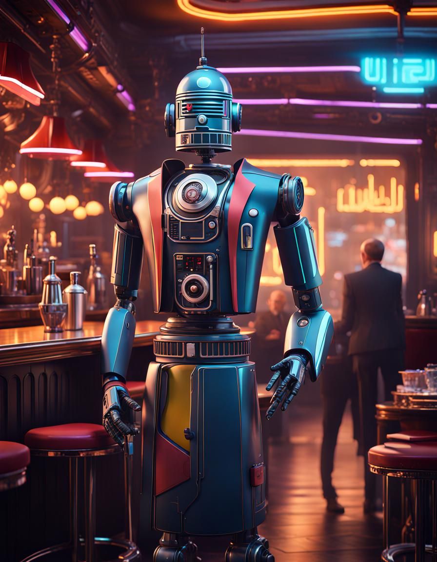 A robot bartender AI Generated Artwork NightCafe Creator
