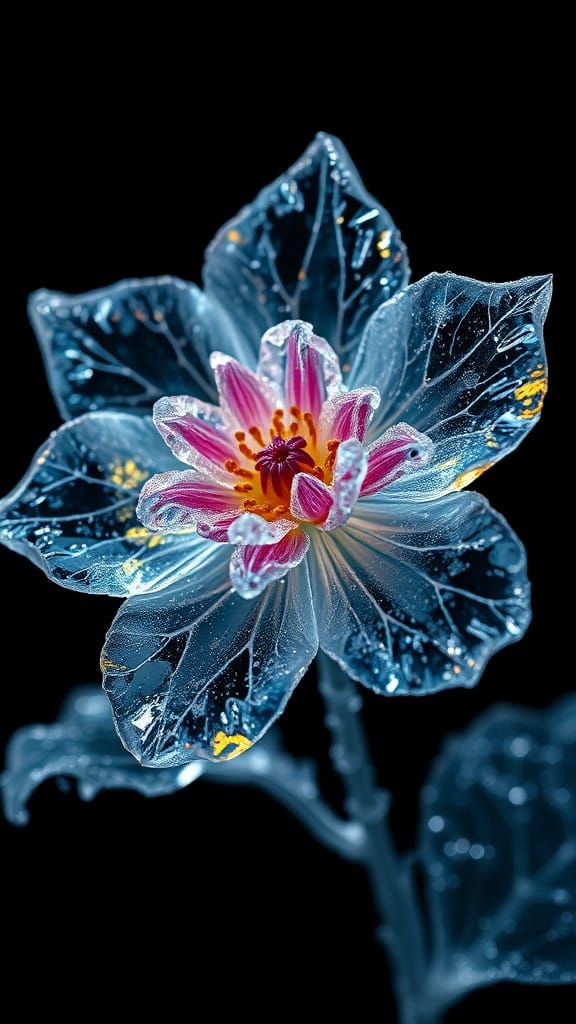 Ethereal Ice Flower in Golden Klimt-Inspired Style