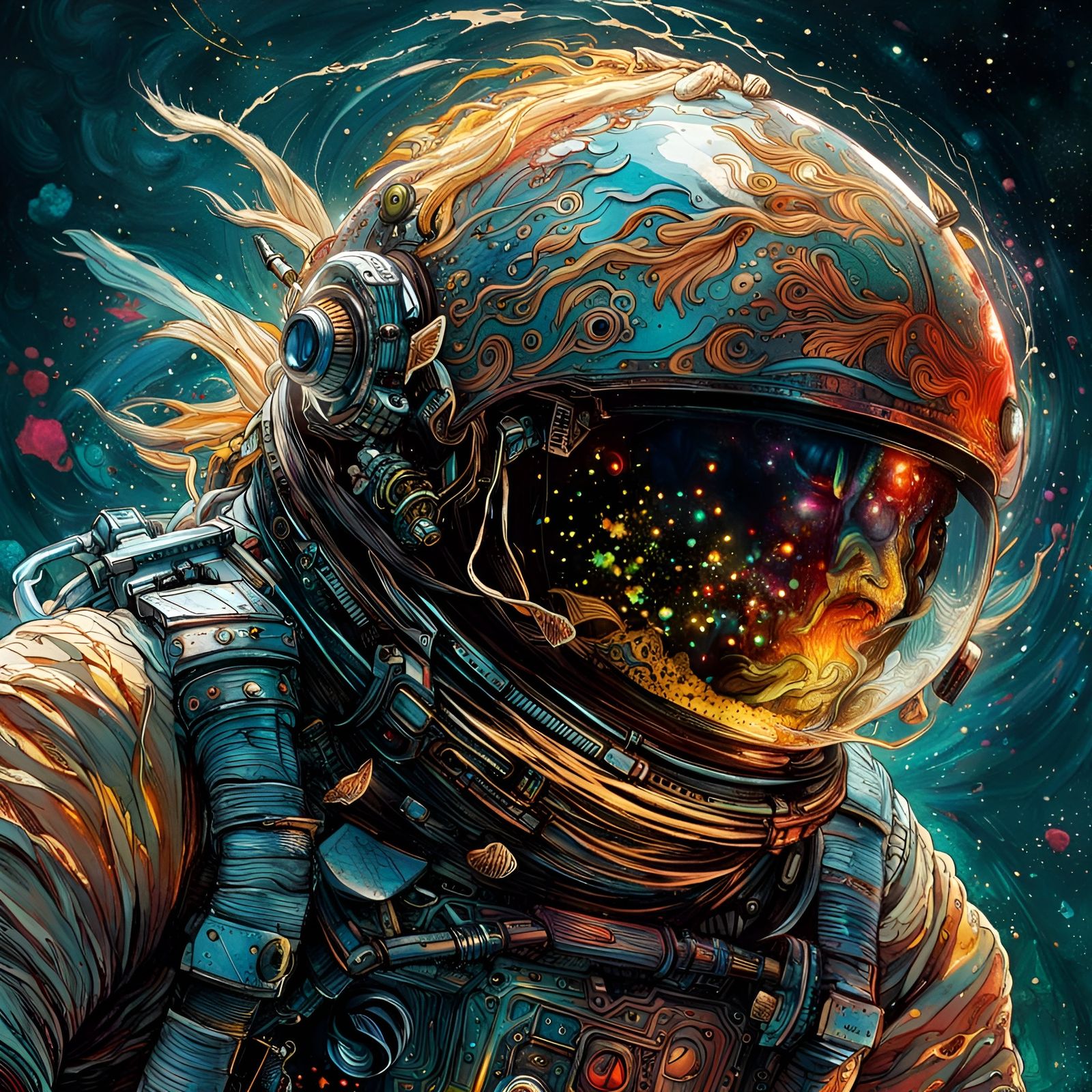 a strange fish finds a lost astronaut at the edge of the cosmos  by @nana