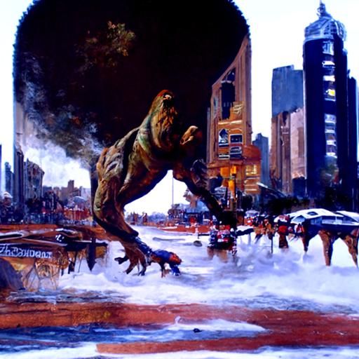 T Rex attacking a city