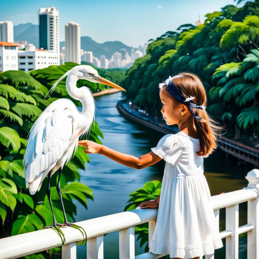 Girl and Heron by the Piracicaba River