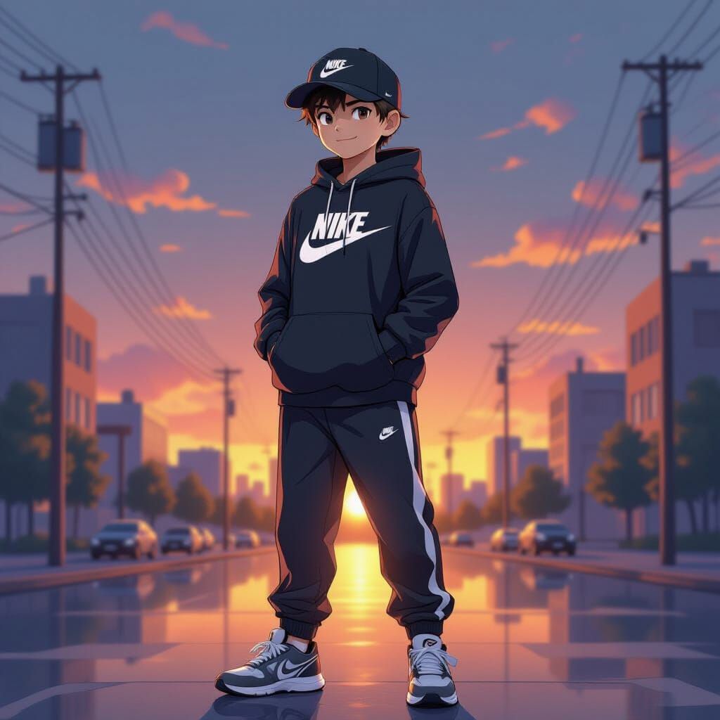 Handsome Boy in Nike Gear at Dusk