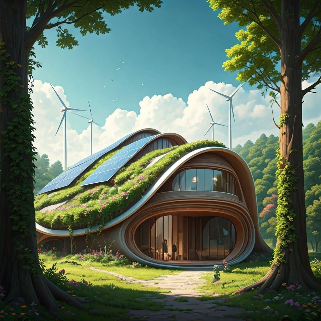 Futuristic Solarpunk Home in Lush Forest
