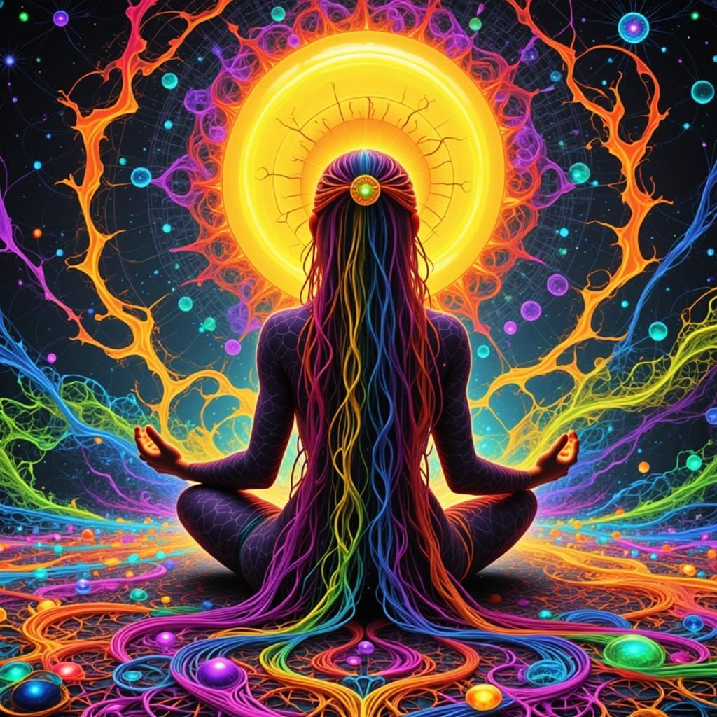 Psychedelic Goddess with Celestial Body in Vibrant Aura