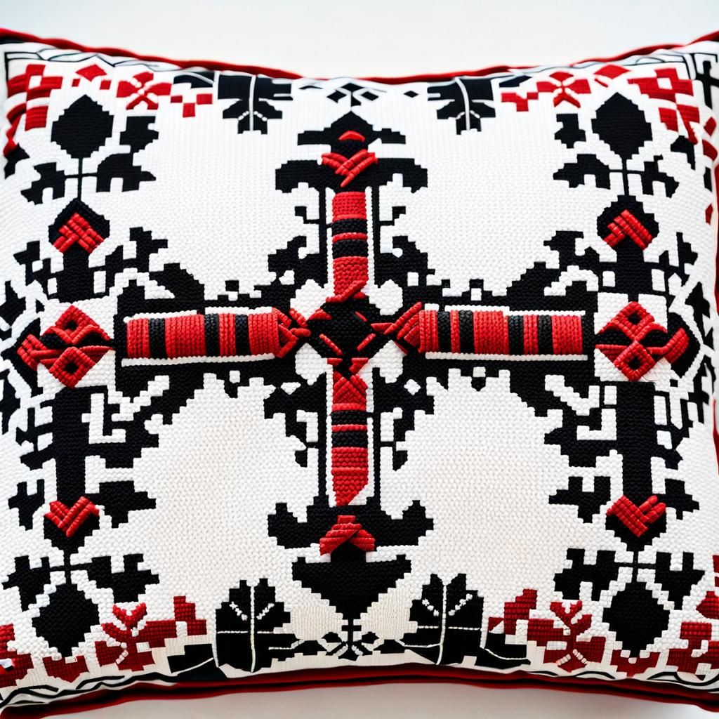 Ukrainian Embroidered Pillow with Red