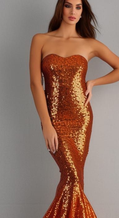 Tangerine orange Sequined Mermaid Dress