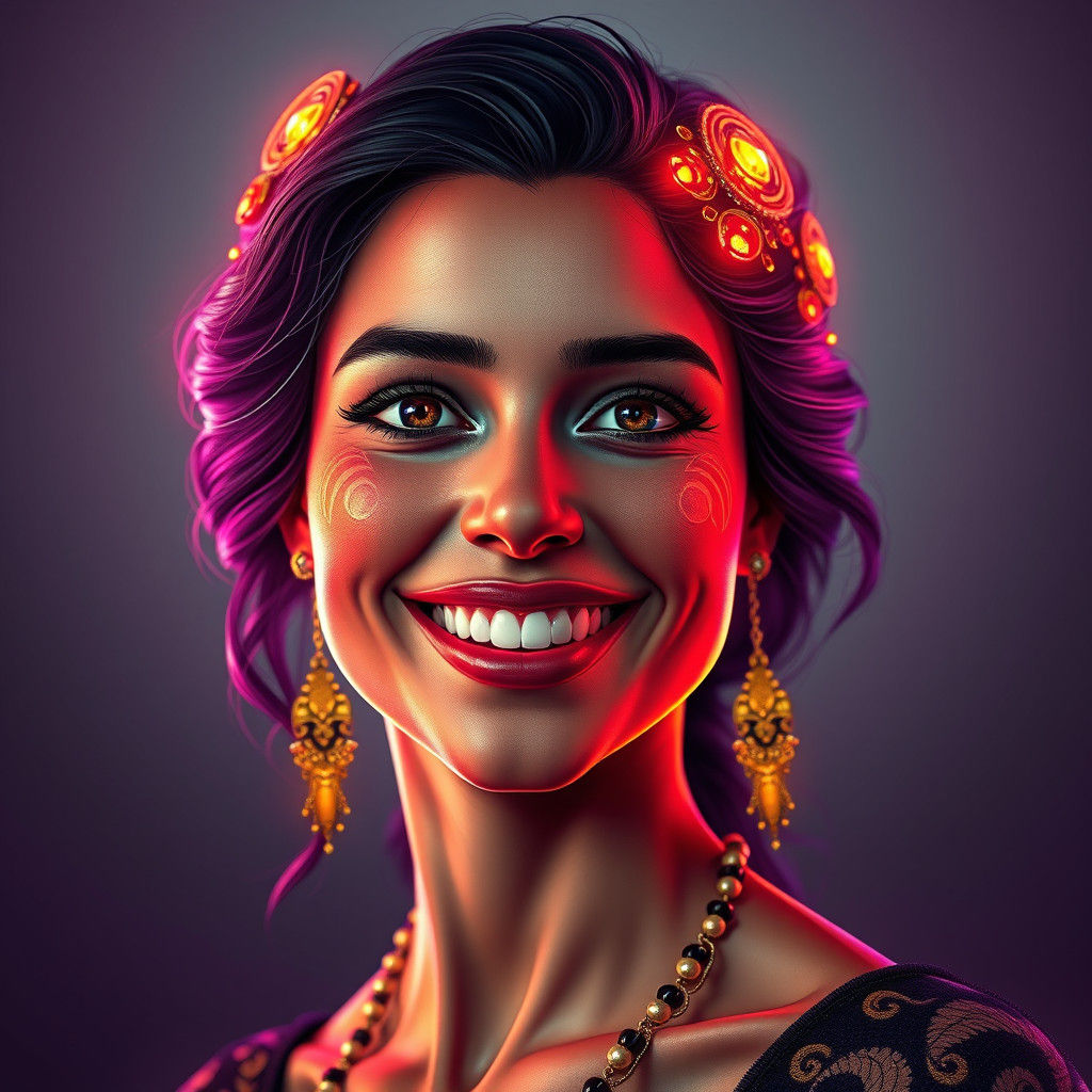 Smiling Woman Portrait in Art Nouveau Digital Painting Style