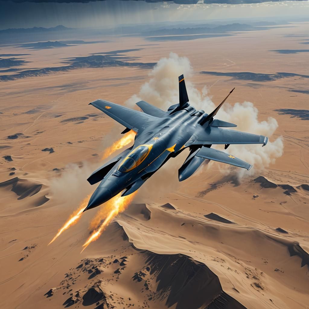 Stealth Fighter Jet Flies Over Desert, Digital Art