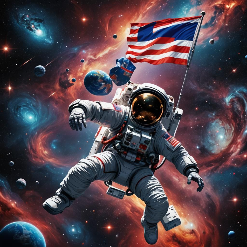 Thai Astronaut with Flag in Zero-G Space