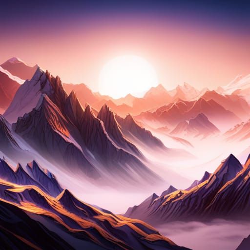 a sunrise over the grandeur of the Himalayas, Majestic, snow...