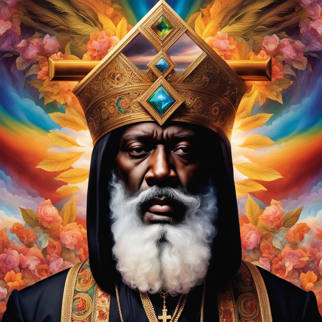 "Hyperreal beautiful real black God the Father face with lon...