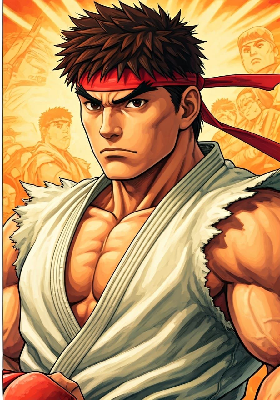 Ryu in Street Fighter II Manga Art Style