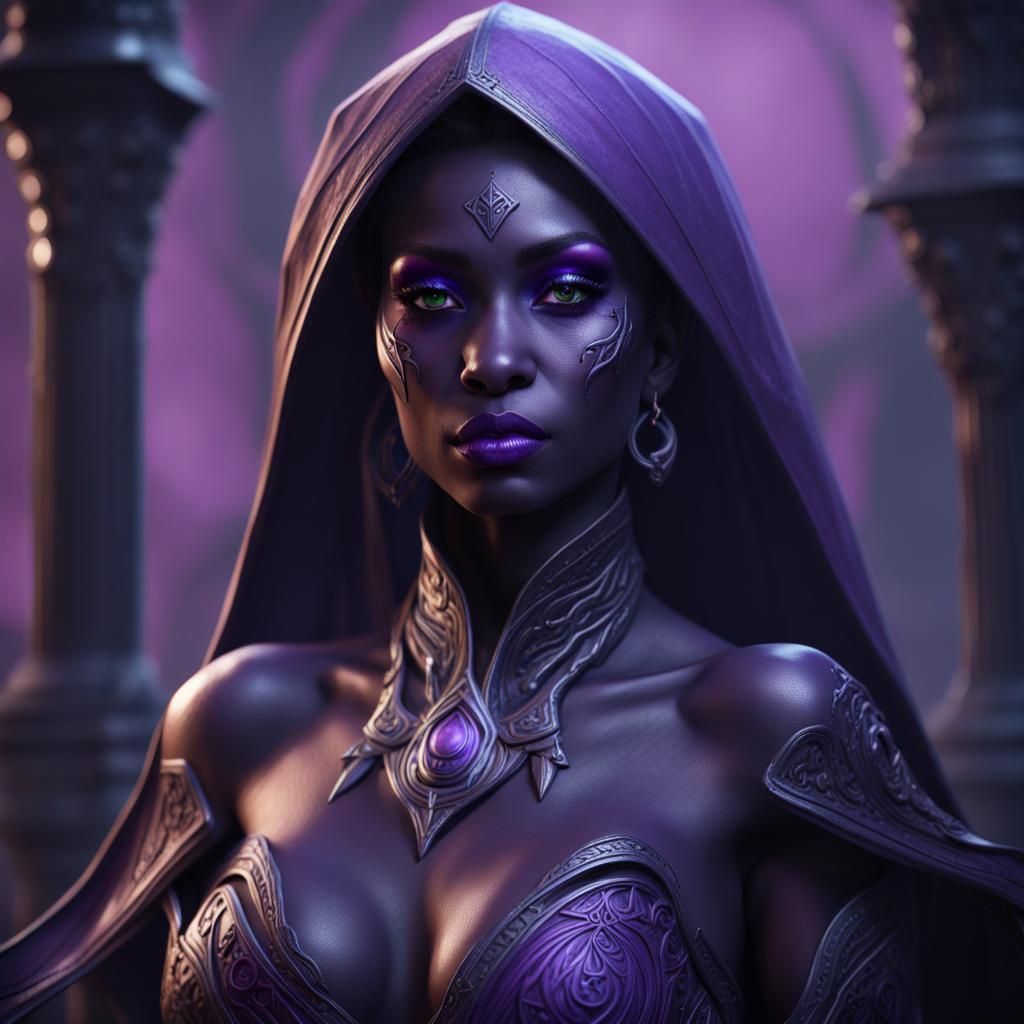 Drow woman with purple skin wizard