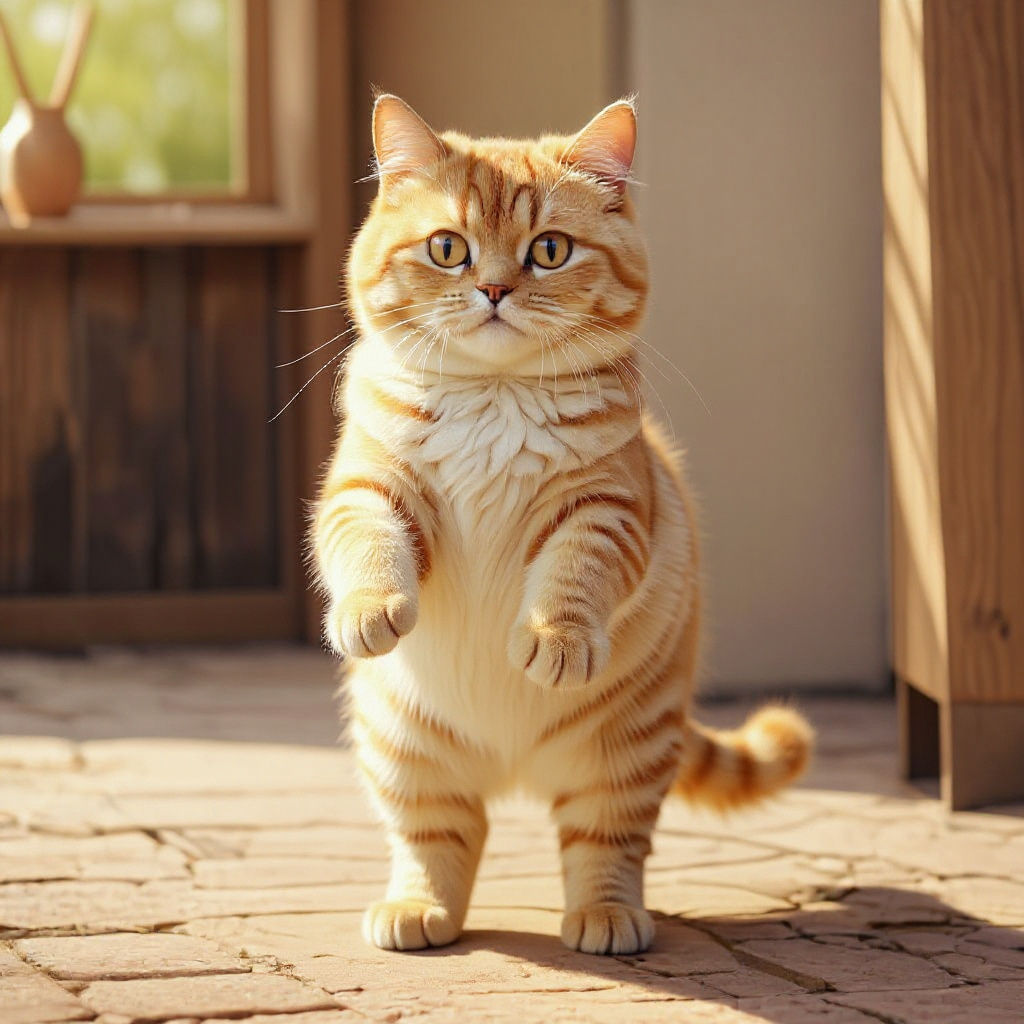 A full body of a cute sweet fat cat
Not to close up
sharp feature, with a shy face