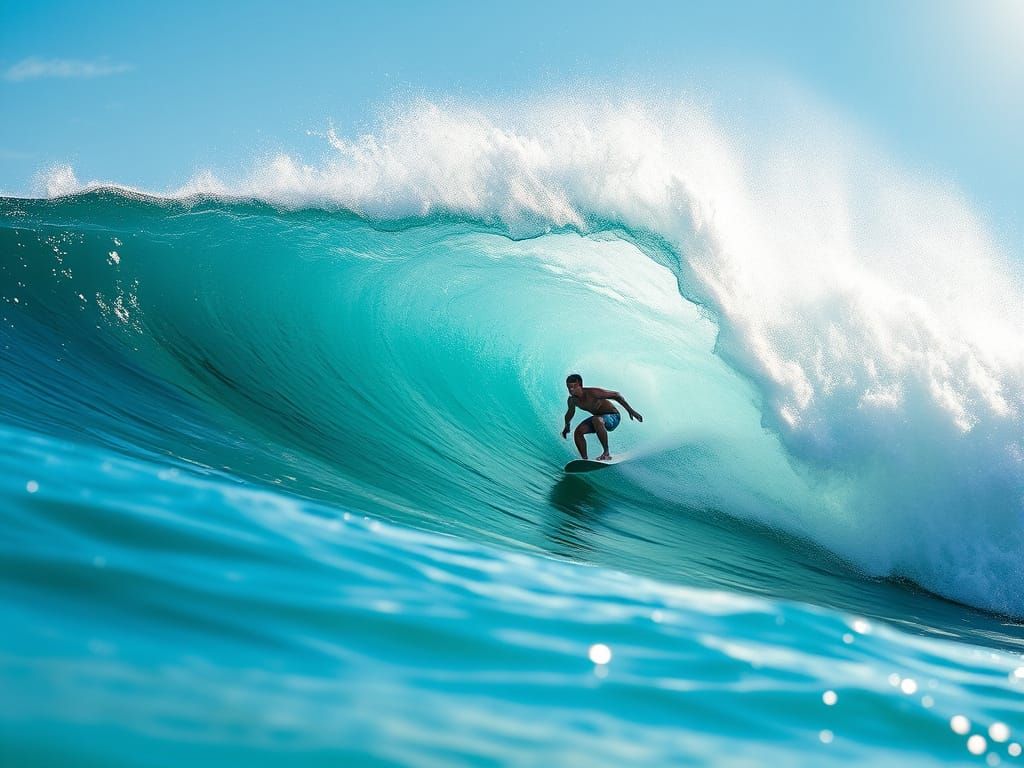 Surfer riding a huge wave.  by @Ylona