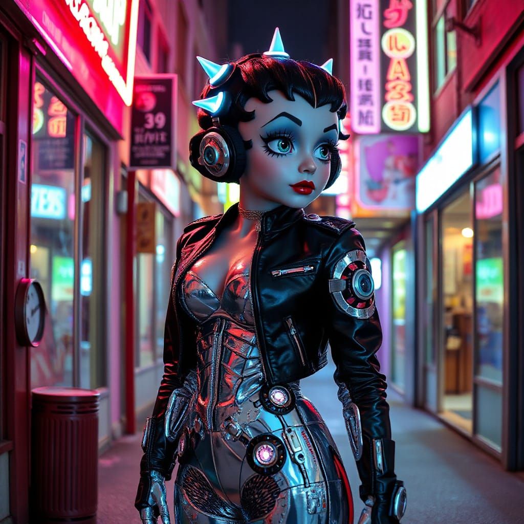 Cyberpunk Betty Boop in a Neon Alleyway