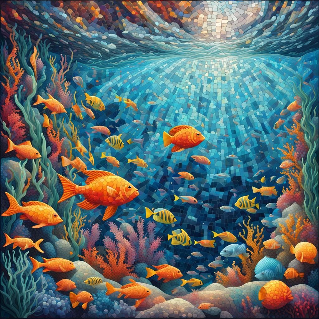 HYPERDETAILED VIBRANT COLORS UNDERWATER MOSAIC SCENE - AI Generated ...