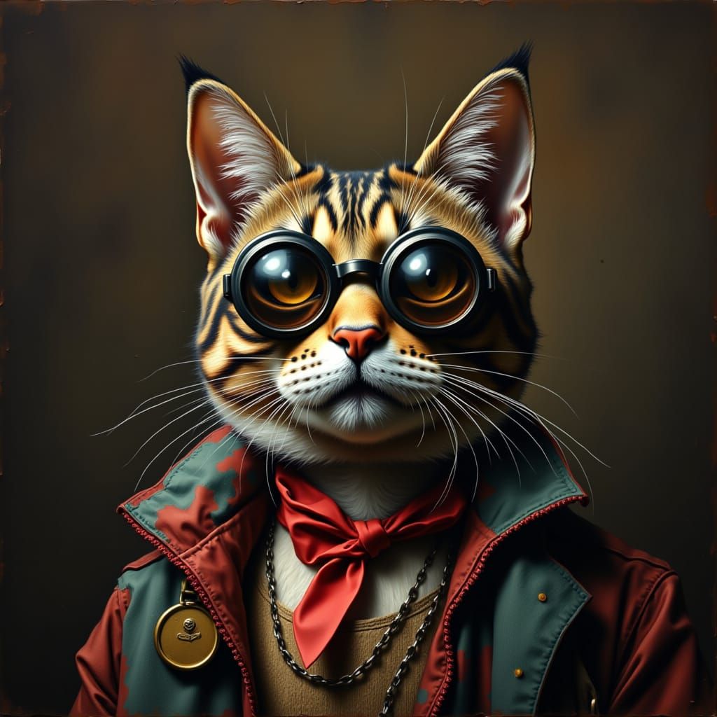 A cat wearing goggles at a circus in the style of contexture moody. <lora:Contexture Moody:1.0>