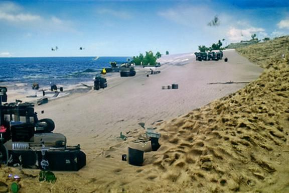 army water carrier landed in the beach and attacking the ene...