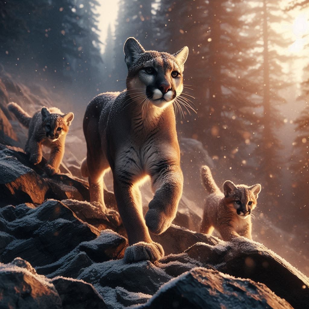 Cougar (Puma Concolor) & Cubs