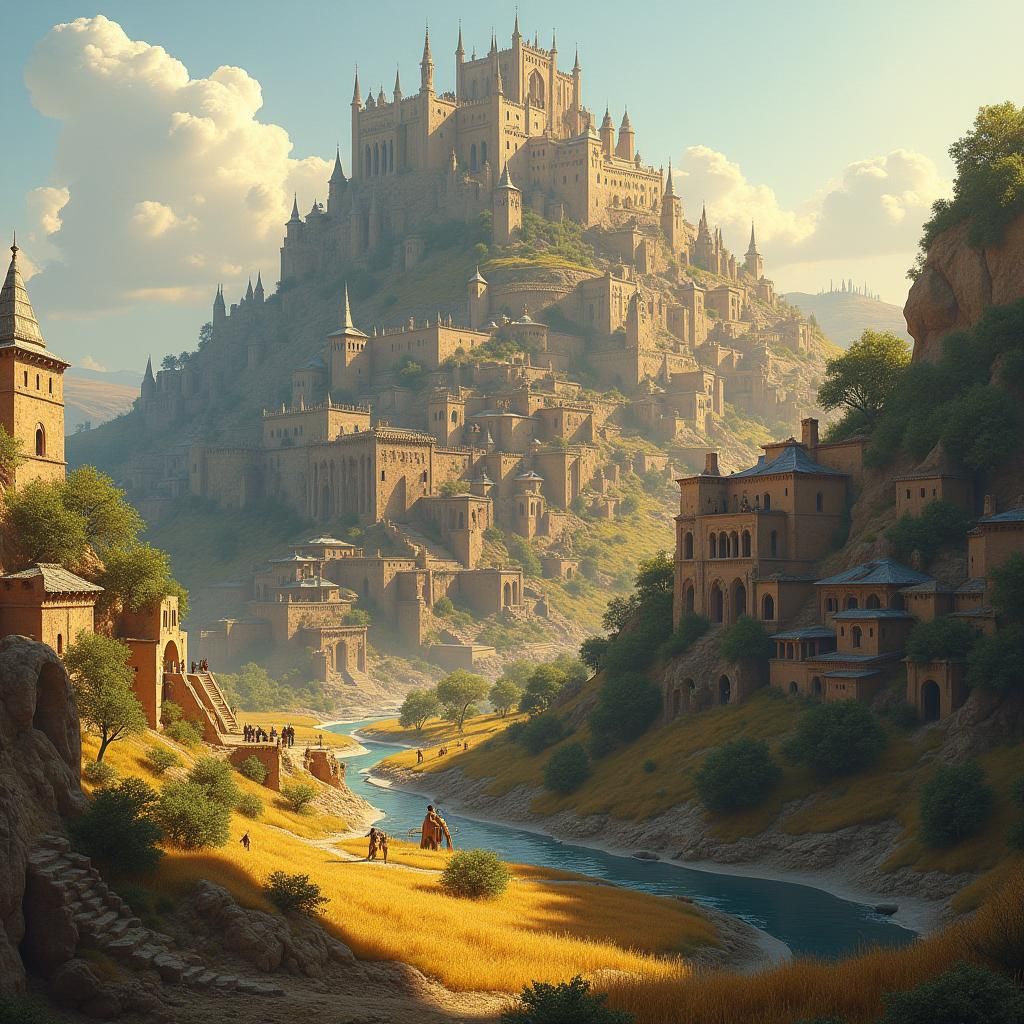 Fantasy City Concept Art in Golden Light