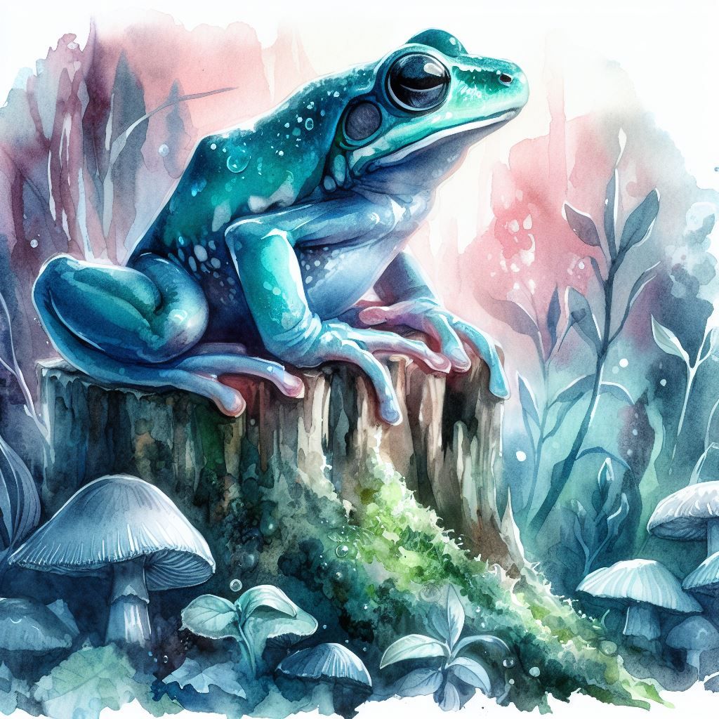 Blue Frog On Stump - Ai Generated Artwork - Nightcafe Creator