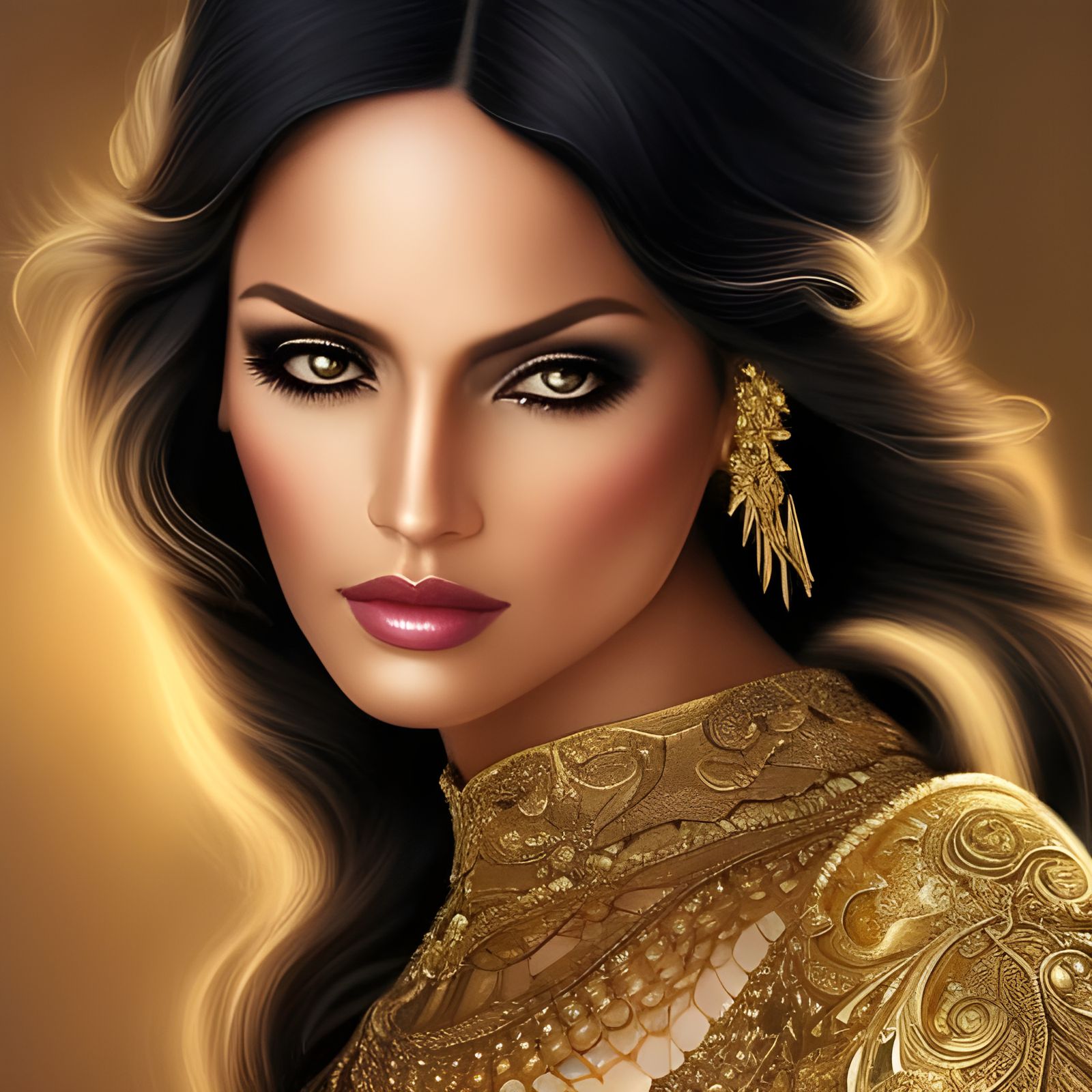 Gold Goddess wearing intricate gold dress - AI Generated Artwork ...