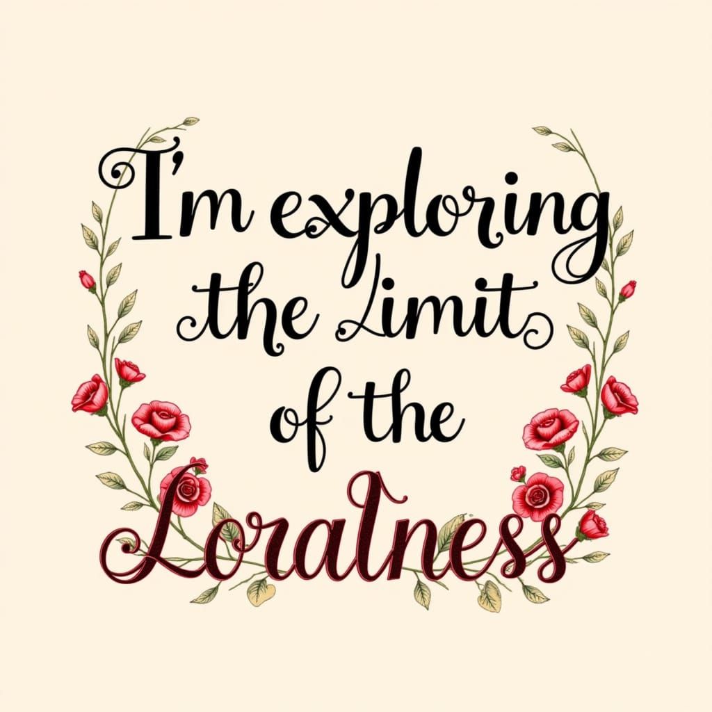 illustration of phrase with on font TT Lovelies Sctipt: "Im exploring thelimits of the Loraliness" <lora:The Letters of Red:1.0>