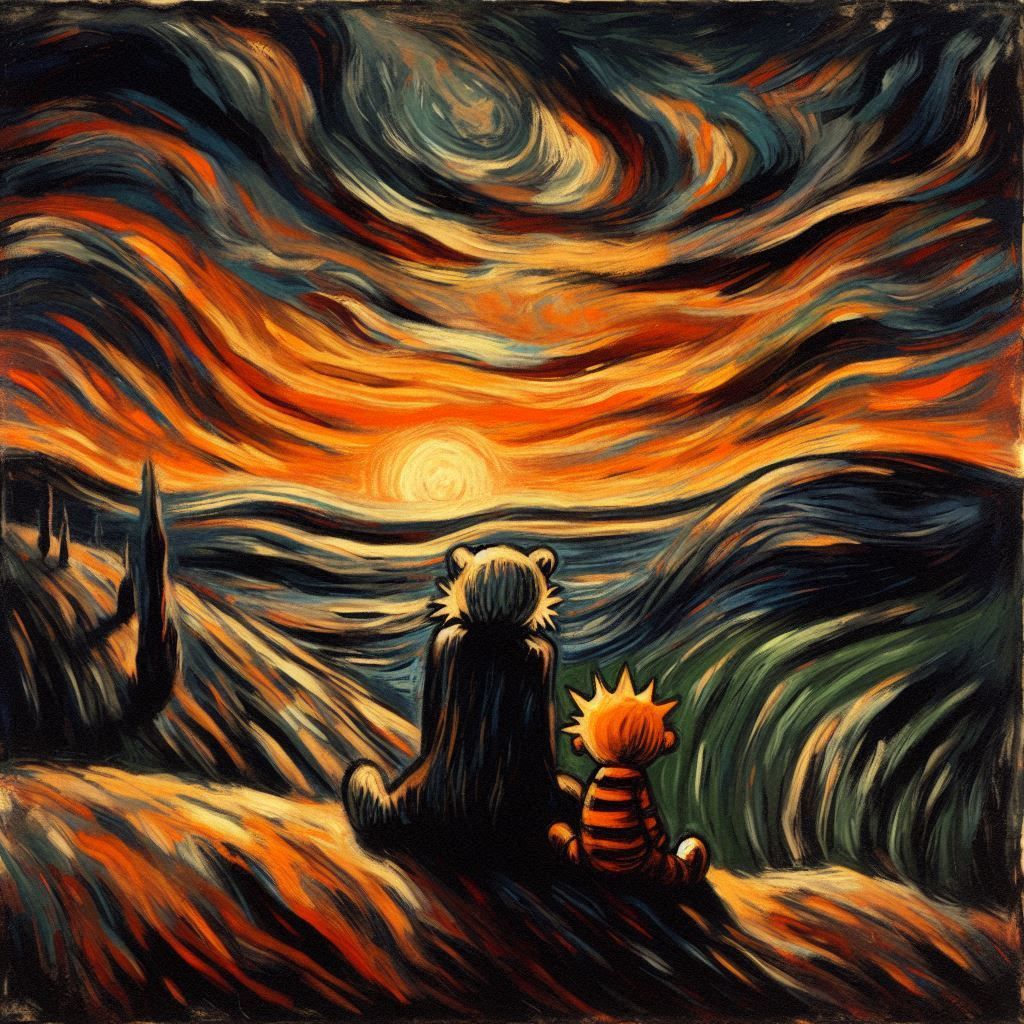 Calvin & Hobbes in the style of Munch
