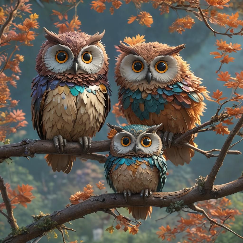 3 fluffy owls