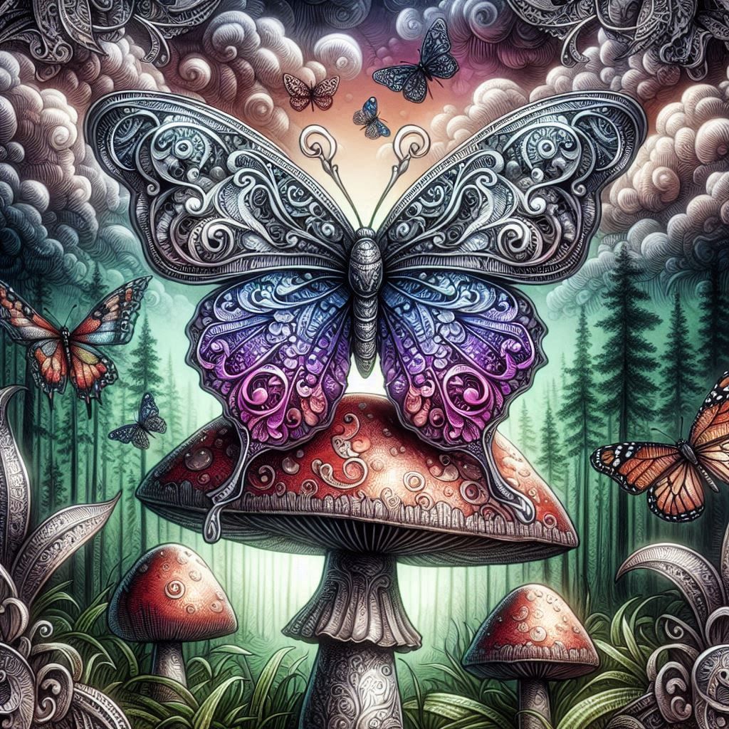 Charcoal, Epic, Baroque, and Filigree Mushroom and Fairy 1