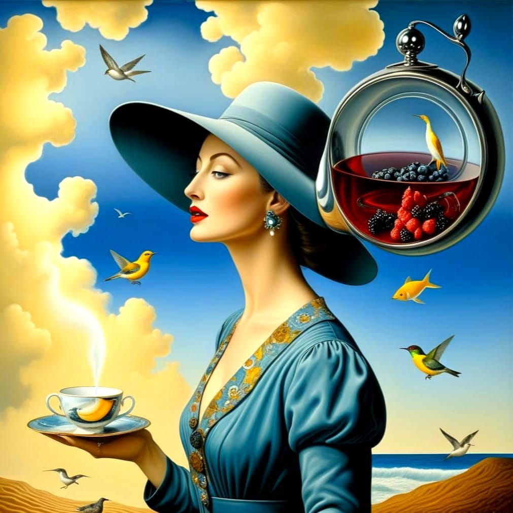 Surrealistic Lady in Whimsical Wonderland