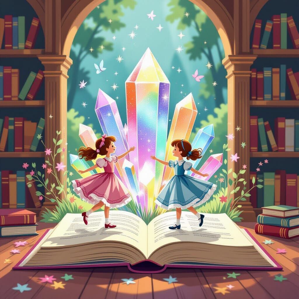 Paper Dolls Emerge From Book Into Crystal Library