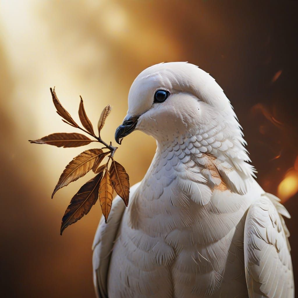 Dove with Burnt Olive Leaf: Hopeful Digital Art