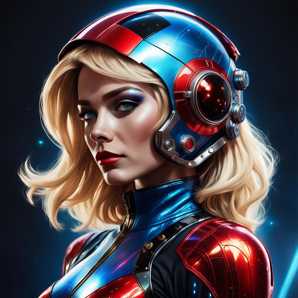 (half-portrait profile of a fantastical charming blonde Girl...