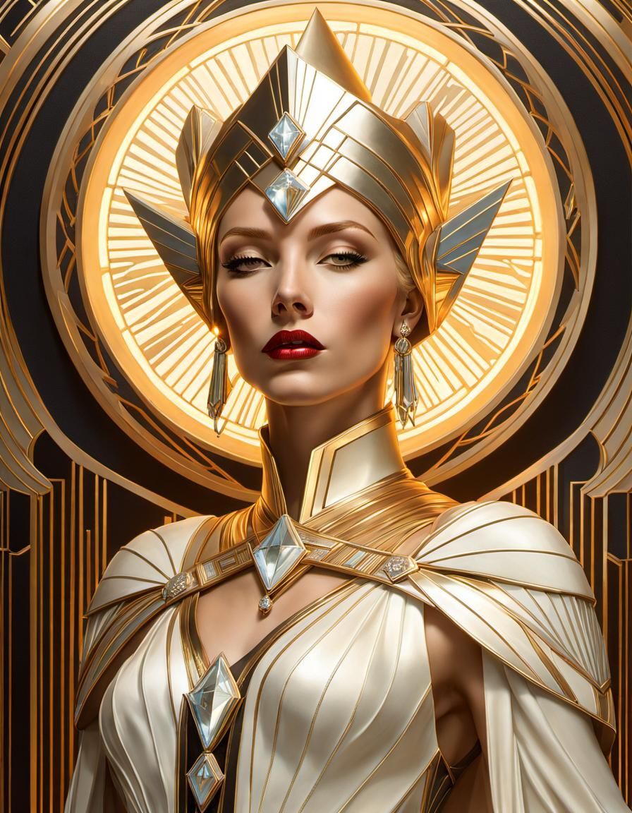 A sorceress in art deco fashion & setting  by @forge4ward