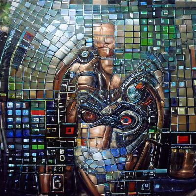 cybernetic mosaic oil painting by James Gurney