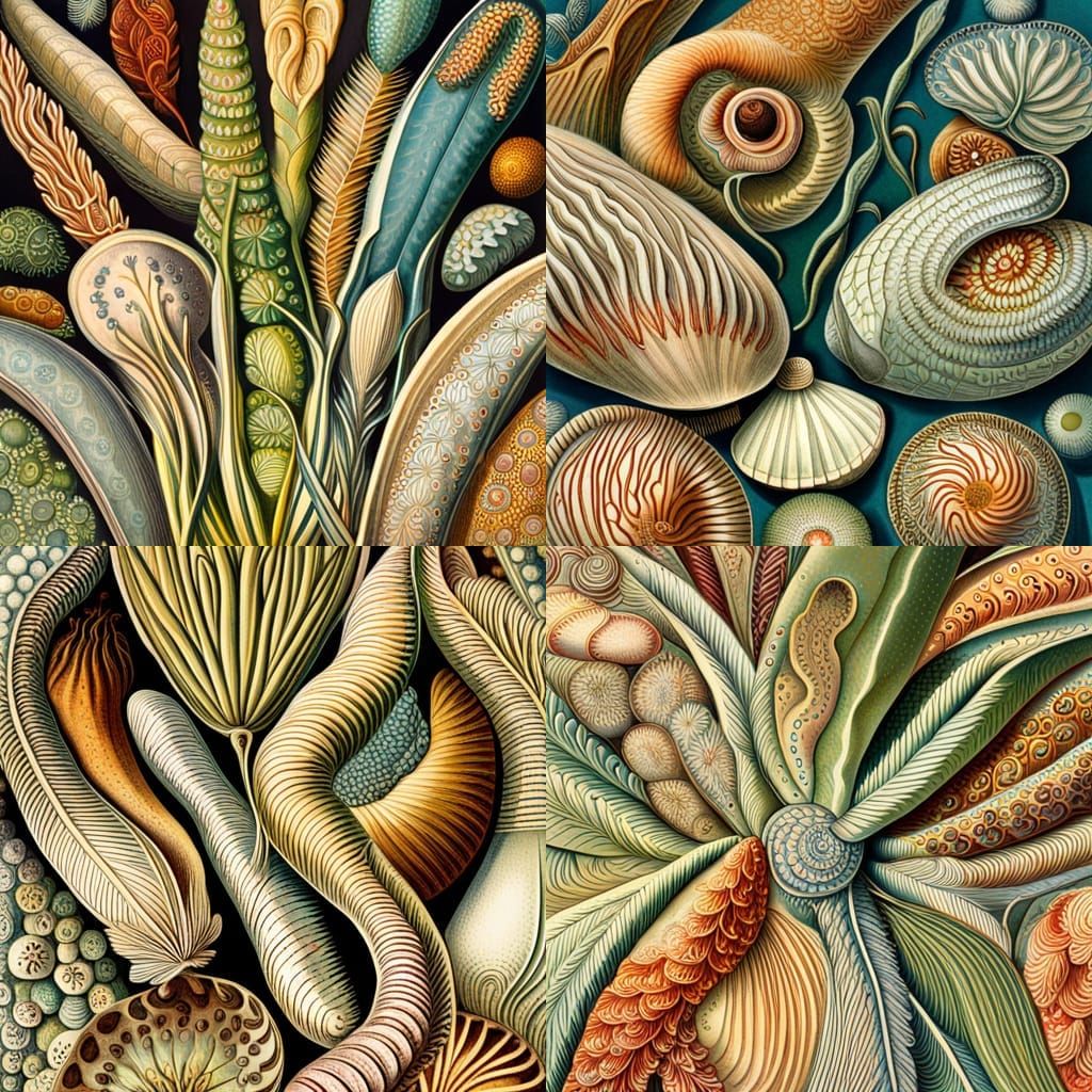Ernst Haeckel botanical art, abalone seaweed diatoms
