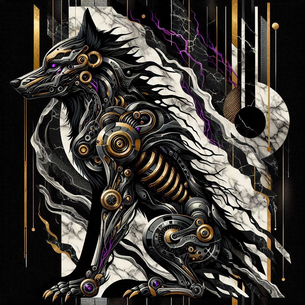 Biomechanical Biopunk Black Wolf
