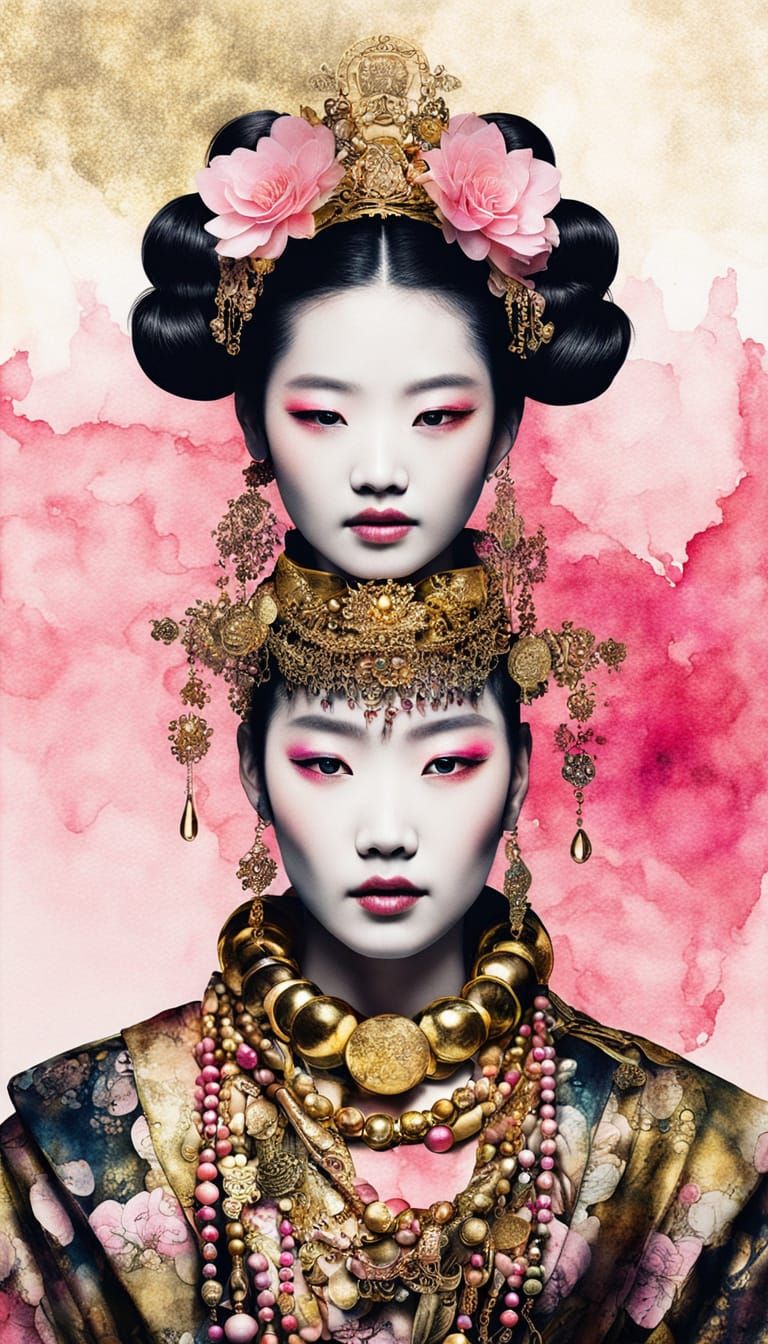 Miss Japan in Tribal Jewelry, Shadowy Harbor