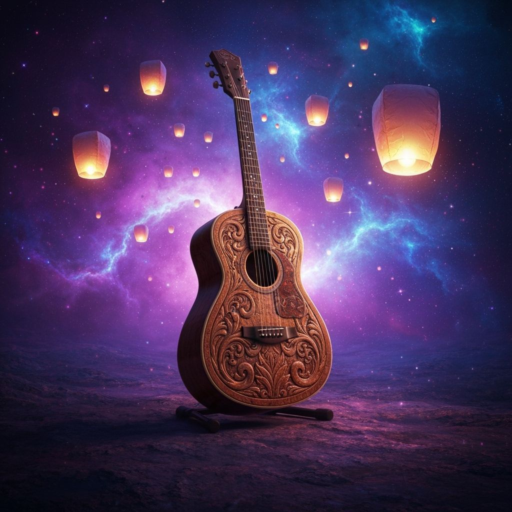 Surreal Guitar in Cosmic Dreamscape