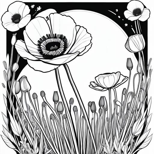 <lora:Coloring Page SD15:1.0> Poppy, coloring_book line art, colouring in book colouring in page, clean lines, white background, black-and-w...