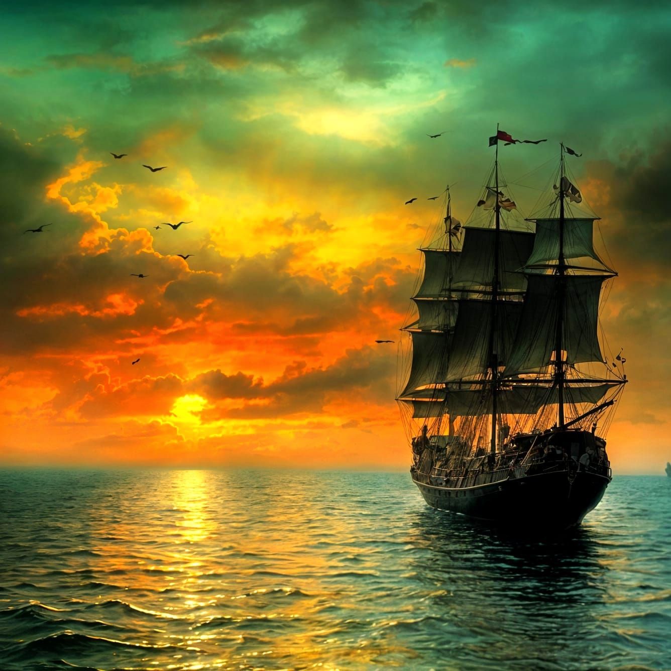Ship's Silent Journey at Sunset  by @Zand