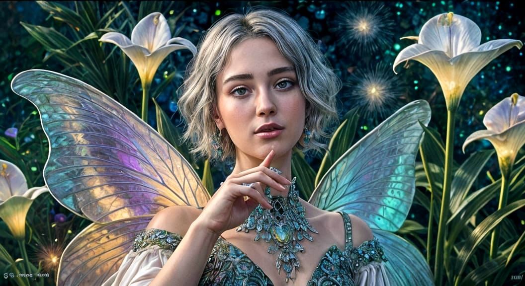 Hyperrealistic Fairy Portrait with Abalone Calla Lilies and ...