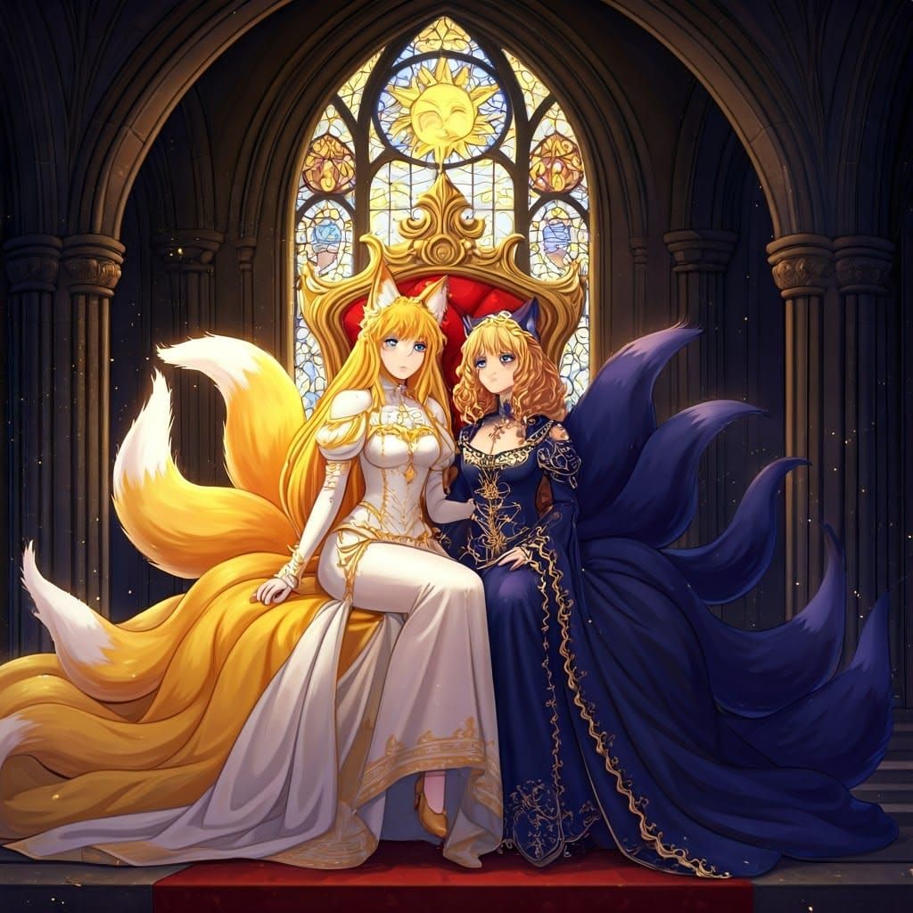 Anime Fox Girl and Moon Princesses on Thrones