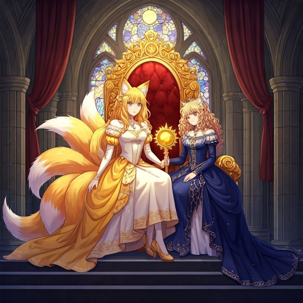 Anime Fox Girl Princess on Sun Throne