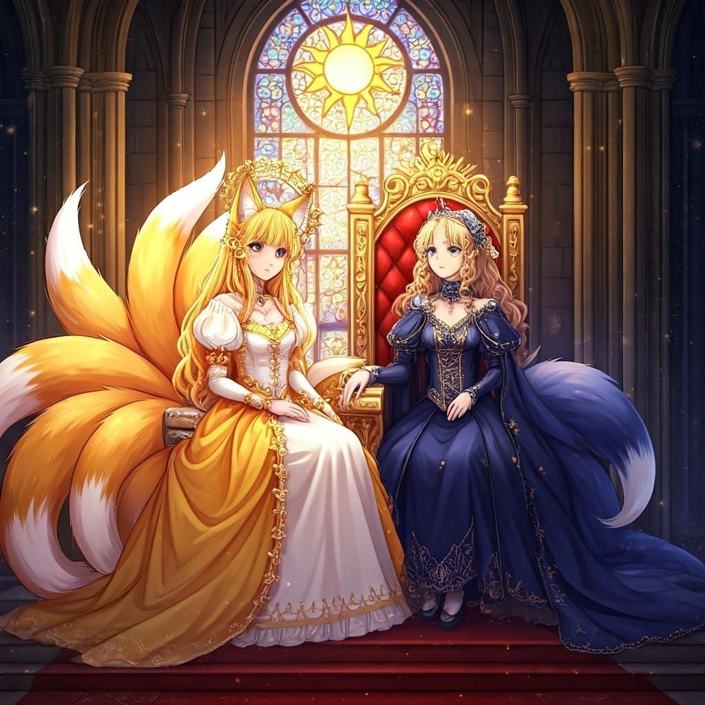Anime Fox Girl and Moon Princesses on Thrones